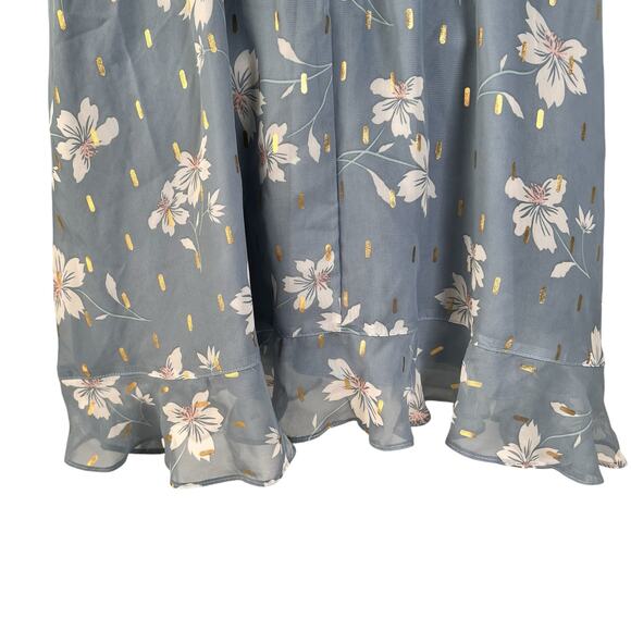 Fit & Flare Swiftie Dress Large Blue Gold Floral Lined Sleeveless Coquette Flirt - Picture 8 of 16